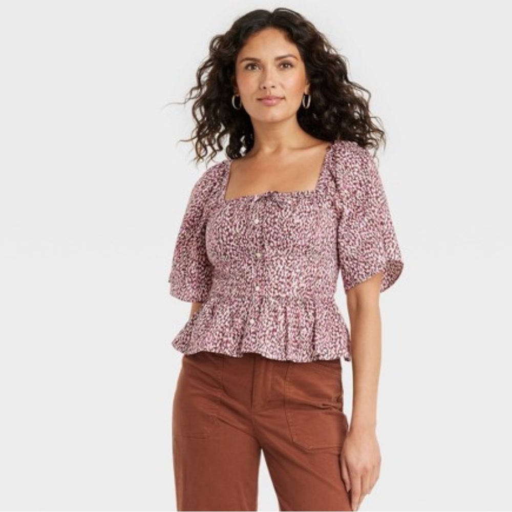 Women's Flutter Short Sleeve Corset Blouse - Universal Thread Pink S